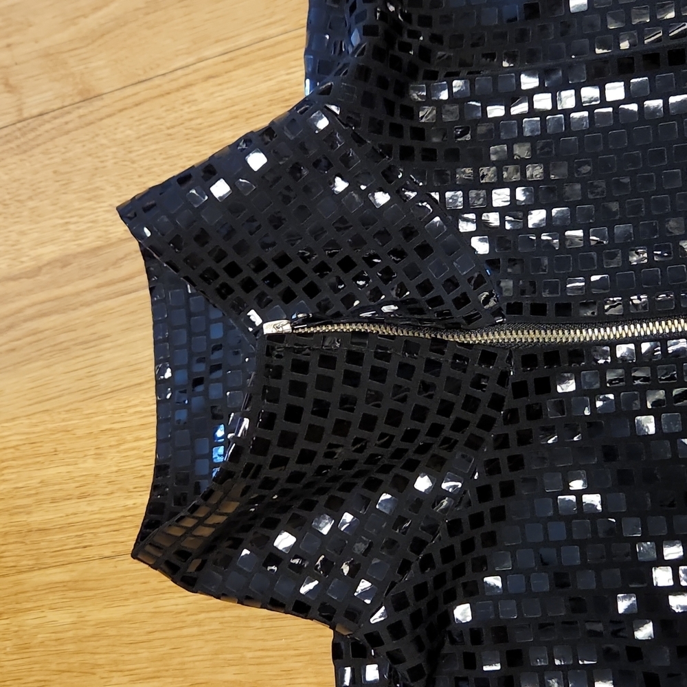 Exclusively Misook black disco ball zip up jacket sz medium - Picture 2 of 4